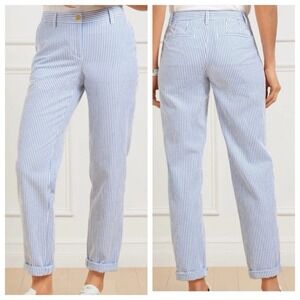 NWT Talbots Relaxed Chino Pants Seersucker Blue White Cotton Striped Size 14